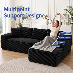 English Elm 95 Inch Modular L Shaped Sectional Sofa Corduroy Cloud Cushion Chaise for Living Room W3728P502525