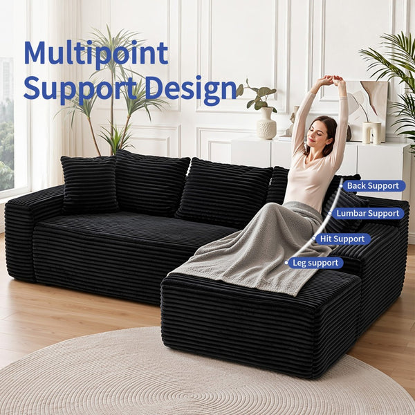 English Elm 95 Inch Modular L Shaped Sectional Sofa Corduroy Cloud Cushion Chaise for Living Room W3728P502525