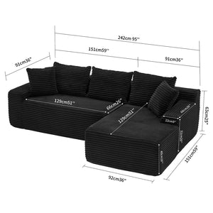 English Elm 95 Inch Modular L Shaped Sectional Sofa Corduroy Cloud Cushion Chaise for Living Room W3728P502525
