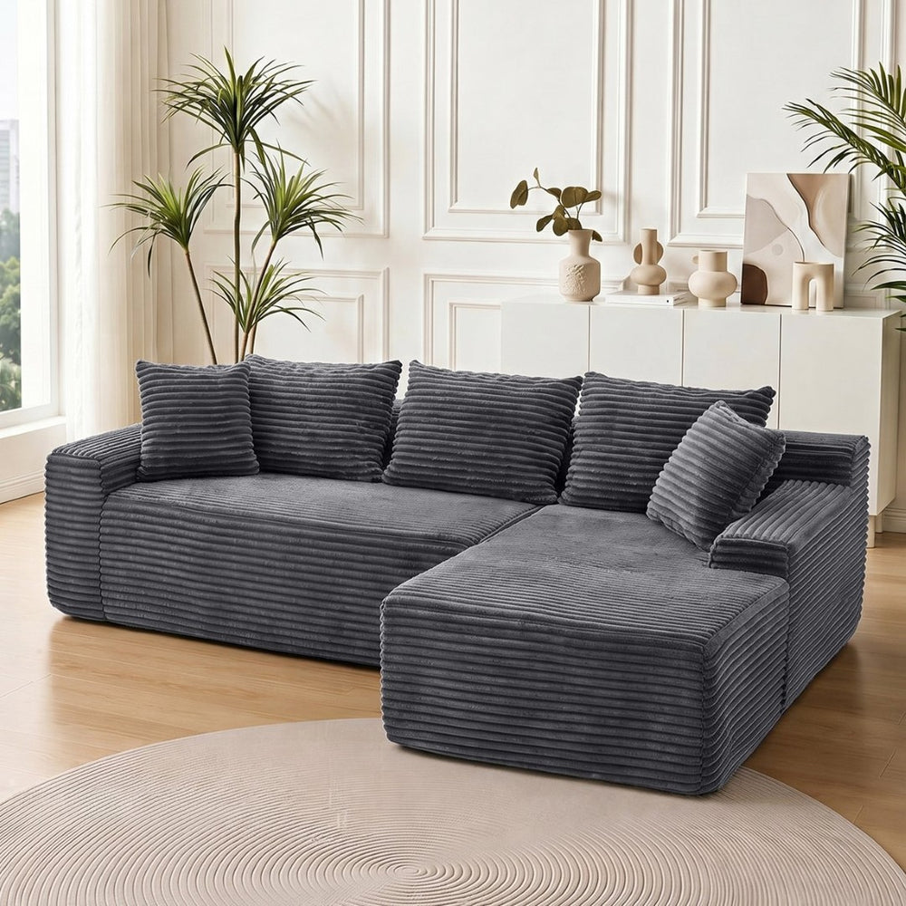 English Elm 95 Inch Modular L Shaped Corduroy Sectional Sofa Cloud Cushion Living Room Chaise W3728P502532