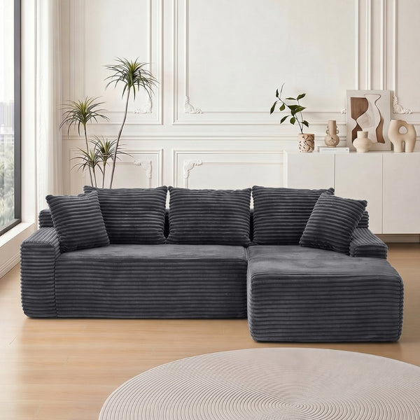 English Elm 95 Inch Modular L Shaped Corduroy Sectional Sofa Cloud Cushion Living Room Chaise W3728P502532