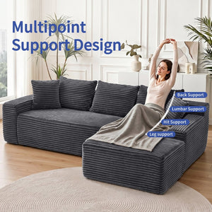 English Elm 95 Inch Modular L Shaped Corduroy Sectional Sofa Cloud Cushion Living Room Chaise W3728P502532