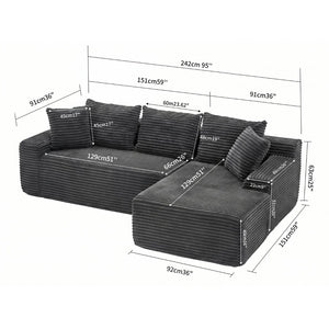English Elm 95 Inch Modular L Shaped Corduroy Sectional Sofa Cloud Cushion Living Room Chaise W3728P502532