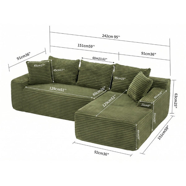 English Elm 95 Inch Modular Cloud Sectional Sofa Corduroy Upholstered L Shape Living Room Couch W3728P502534