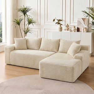 English Elm 95 Inch Modular L Shaped Sectional Sofa Corduroy Cloud Cushion Chaise Living Room W3728P502535