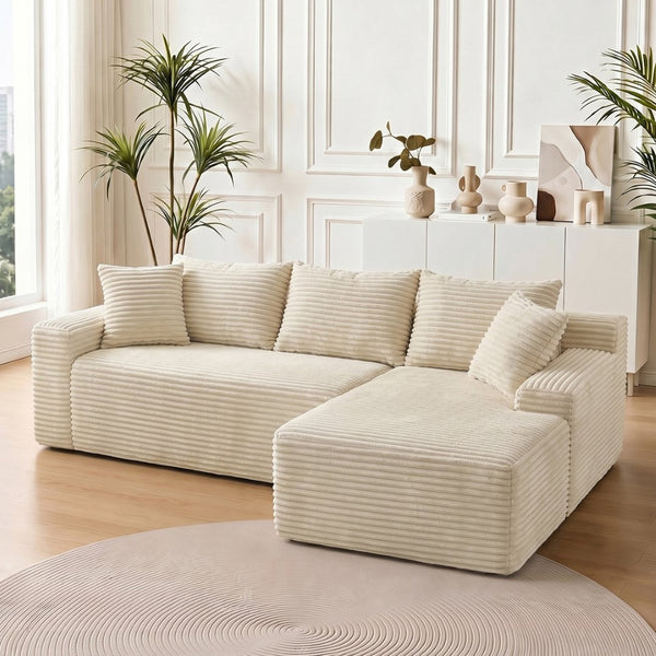 English Elm 95 Inch Modular L Shaped Sectional Sofa Corduroy Cloud Cushion Chaise Living Room W3728P502535