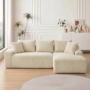 English Elm 95 Inch Modular L Shaped Sectional Sofa Corduroy Cloud Cushion Chaise Living Room W3728P502535