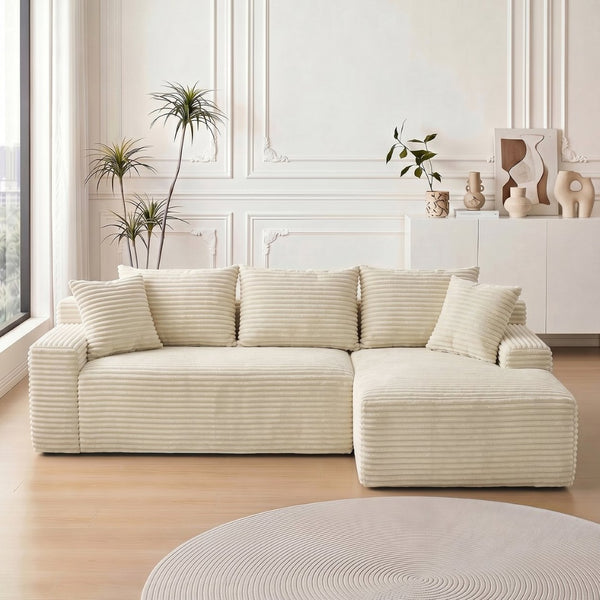 English Elm 95 Inch Modular L Shaped Sectional Sofa Corduroy Cloud Cushion Chaise Living Room W3728P502535