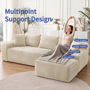 English Elm 95 Inch Modular L Shaped Sectional Sofa Corduroy Cloud Cushion Chaise Living Room W3728P502535