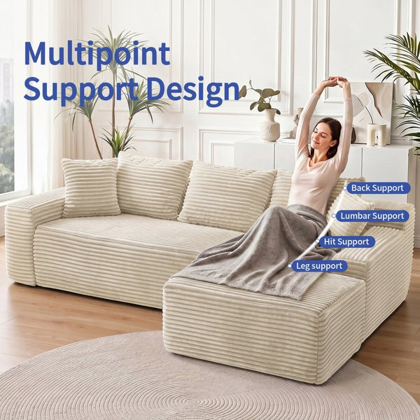 English Elm 95 Inch Modular L Shaped Sectional Sofa Corduroy Cloud Cushion Chaise Living Room W3728P502535