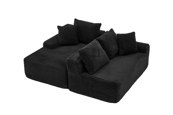English Elm 95 Inch Corduroy Cloud Sofa Modular L Shaped Sectional with Chaise and Ottoman Black - B W3728S00016