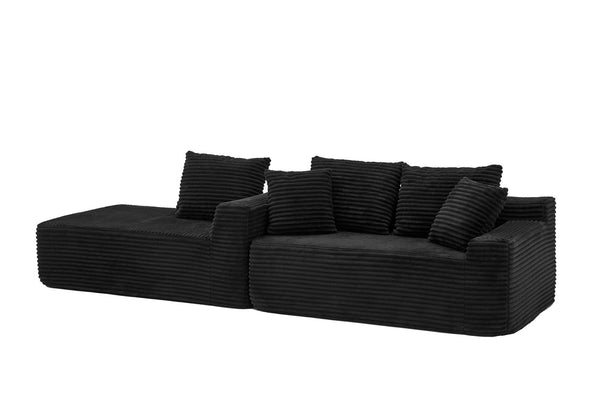 English Elm 95 Inch Corduroy Cloud Sofa Modular L Shaped Sectional with Chaise and Ottoman Black - B W3728S00016