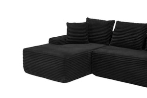 English Elm 95 Inch Corduroy Cloud Sofa Modular L Shaped Sectional with Chaise and Ottoman Black - B W3728S00016