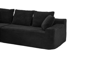 English Elm 95 Inch Corduroy Cloud Sofa Modular L Shaped Sectional with Chaise and Ottoman Black - B W3728S00016