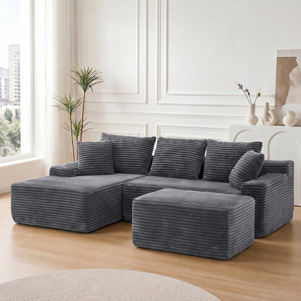 English Elm 95 Inch Modular Cloud Sectional Sofa Corduroy Upholstered L Shaped Chaise with Ottoman W3728S00017