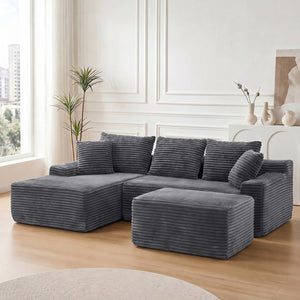 English Elm 95 Inch Modular Cloud Sectional Sofa Corduroy Upholstered L Shaped Chaise with Ottoman W3728S00017