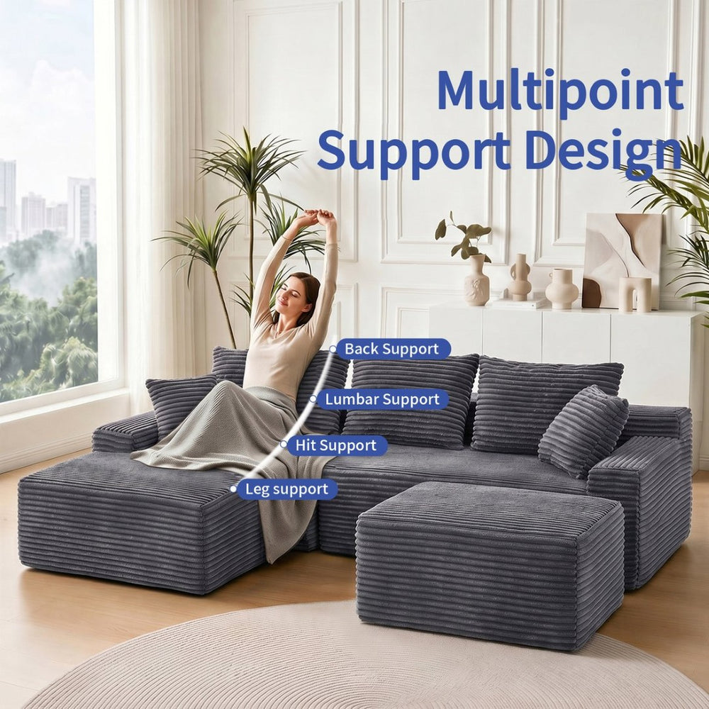 English Elm 95 Inch Modular Cloud Sectional Sofa Corduroy Upholstered L Shaped Chaise with Ottoman W3728S00017