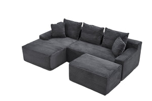English Elm 95 Inch Modular Cloud Sectional Sofa Corduroy Upholstered L Shaped Chaise with Ottoman W3728S00017