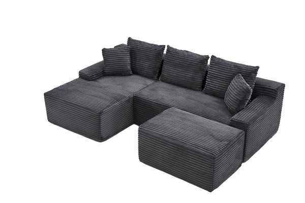 English Elm 95 Inch Modular Cloud Sectional Sofa Corduroy Upholstered L Shaped Chaise with Ottoman W3728S00017