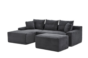 English Elm 95 Inch Modular Cloud Sectional Sofa Corduroy Upholstered L Shaped Chaise with Ottoman W3728S00017