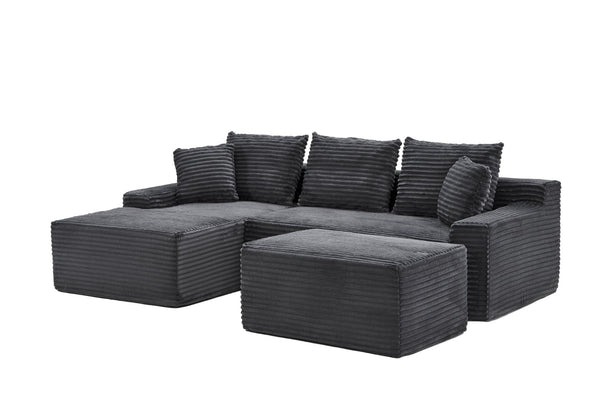 English Elm 95 Inch Modular Cloud Sectional Sofa Corduroy Upholstered L Shaped Chaise with Ottoman W3728S00017