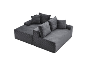 English Elm 95 Inch Modular Cloud Sectional Sofa Corduroy Upholstered L Shaped Chaise with Ottoman W3728S00017