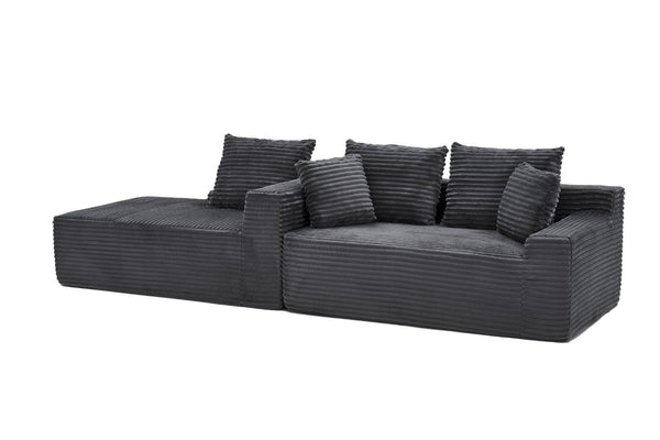 English Elm 95 Inch Modular Cloud Sectional Sofa Corduroy Upholstered L Shaped Chaise with Ottoman W3728S00017