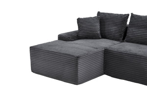 English Elm 95 Inch Modular Cloud Sectional Sofa Corduroy Upholstered L Shaped Chaise with Ottoman W3728S00017