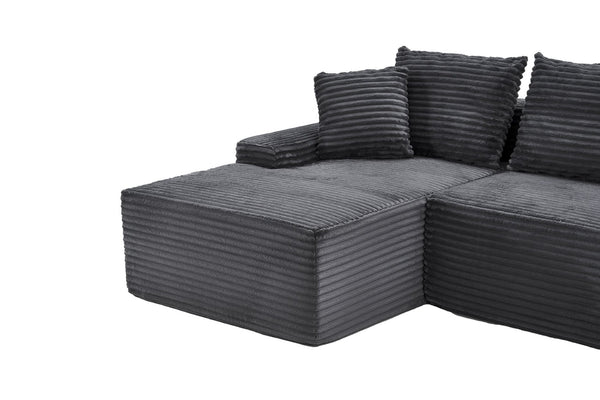 English Elm 95 Inch Modular Cloud Sectional Sofa Corduroy Upholstered L Shaped Chaise with Ottoman W3728S00017