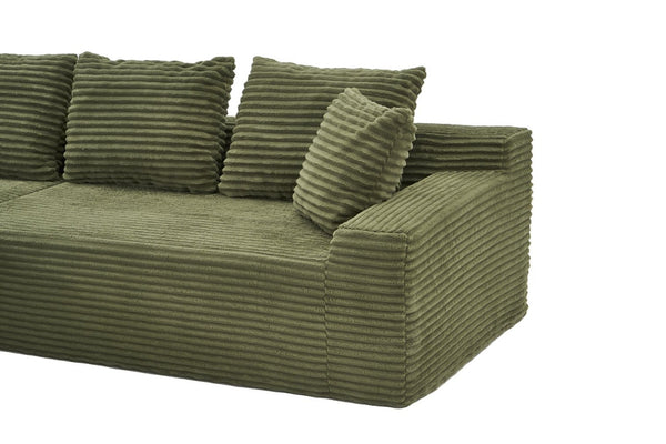 English Elm 95 Inch Sink-In Corduroy Sectional Sofa Spring Foam Modular Chaise Ottoman Set W3728S00018