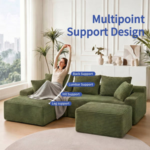 English Elm 95 Inch Sink-In Corduroy Sectional Sofa Spring Foam Modular Chaise Ottoman Set W3728S00018