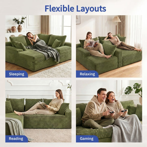 English Elm 95 Inch Sink-In Corduroy Sectional Sofa Spring Foam Modular Chaise Ottoman Set W3728S00018