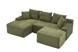 English Elm 95 Inch Sink-In Corduroy Sectional Sofa Spring Foam Modular Chaise Ottoman Set W3728S00018