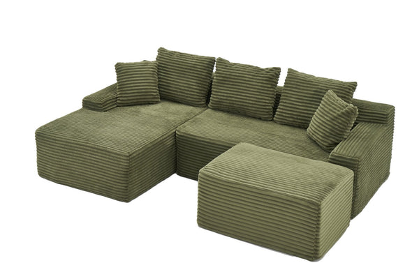 English Elm 95 Inch Sink-In Corduroy Sectional Sofa Spring Foam Modular Chaise Ottoman Set W3728S00018
