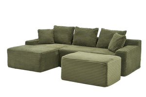 English Elm 95 Inch Sink-In Corduroy Sectional Sofa Spring Foam Modular Chaise Ottoman Set W3728S00018