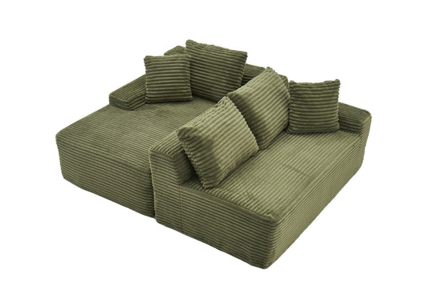 English Elm 95 Inch Sink-In Corduroy Sectional Sofa Spring Foam Modular Chaise Ottoman Set W3728S00018
