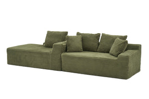 English Elm 95 Inch Sink-In Corduroy Sectional Sofa Spring Foam Modular Chaise Ottoman Set W3728S00018