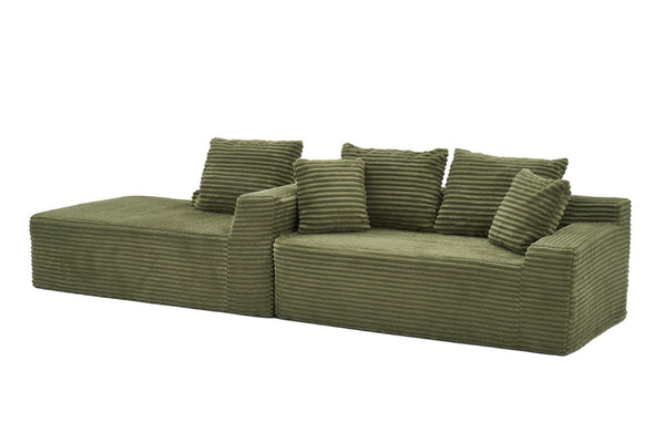 English Elm 95 Inch Sink-In Corduroy Sectional Sofa Spring Foam Modular Chaise Ottoman Set W3728S00018