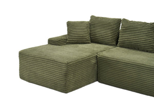 English Elm 95 Inch Sink-In Corduroy Sectional Sofa Spring Foam Modular Chaise Ottoman Set W3728S00018