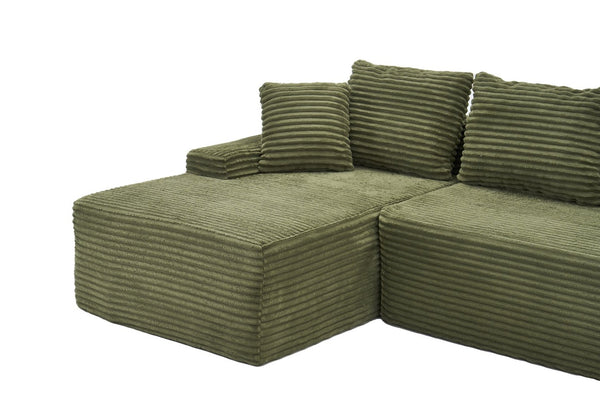 English Elm 95 Inch Sink-In Corduroy Sectional Sofa Spring Foam Modular Chaise Ottoman Set W3728S00018
