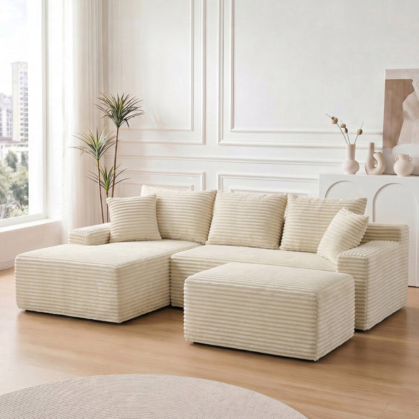 English Elm 95 Inch Brushed Corduroy Cloud Sectional Two Module L Shape Sofa with Chaise W3728S00019