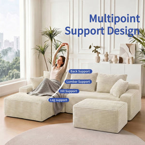 English Elm 95 Inch Brushed Corduroy Cloud Sectional Two Module L Shape Sofa with Chaise W3728S00019