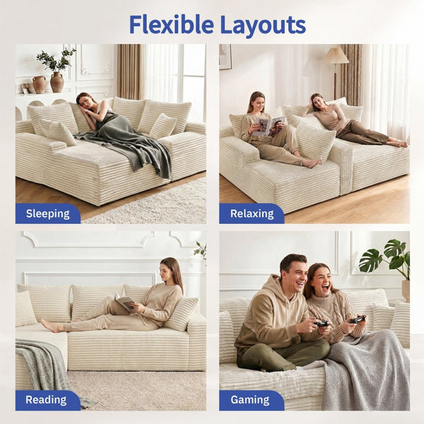English Elm 95 Inch Brushed Corduroy Cloud Sectional Two Module L Shape Sofa with Chaise W3728S00019