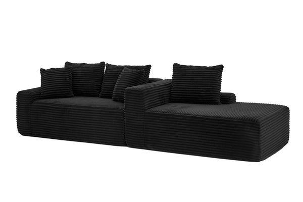 English Elm 95 Inch Corduroy Cloud Sofa Modular L Shaped Sectional with Chaise and Ottoman Black - A W3728S00020