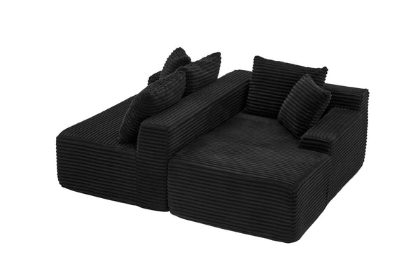 English Elm 95 Inch Corduroy Cloud Sofa Modular L Shaped Sectional with Chaise and Ottoman Black - A W3728S00020