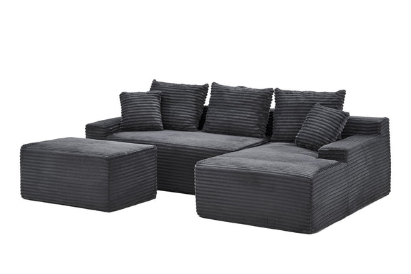 English Elm 95 Inch L Shaped Corduroy Sectional Cloud Sofa Modular Living Room Chaise Ottoman W3728S00021