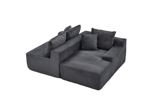 English Elm 95 Inch L Shaped Corduroy Sectional Cloud Sofa Modular Living Room Chaise Ottoman W3728S00021