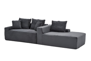 English Elm 95 Inch L Shaped Corduroy Sectional Cloud Sofa Modular Living Room Chaise Ottoman W3728S00021