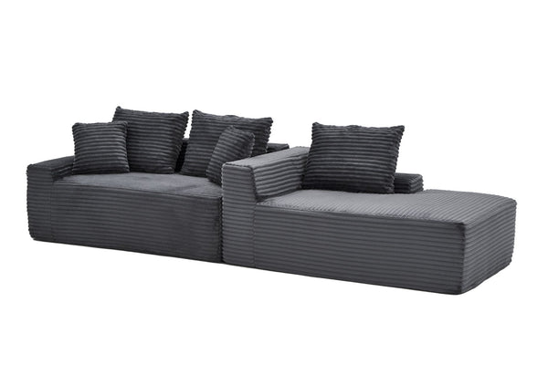English Elm 95 Inch L Shaped Corduroy Sectional Cloud Sofa Modular Living Room Chaise Ottoman W3728S00021
