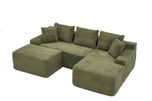English Elm 95 Inch Modular Cloud Sectional Sofa with Corduroy Upholstery Chaise and Ottoman W3728S00022